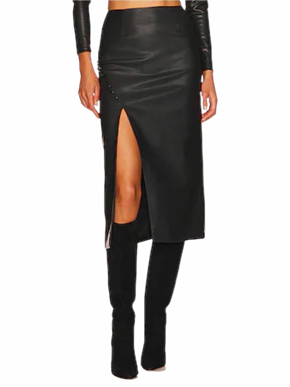 Karina Grimaldi Saskia Skirt in Black Midi Length with Slit Size XS
